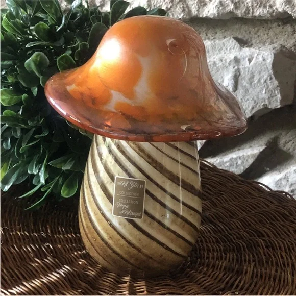 Pier1 Imports Art Glass Collection Mushroom Decor Orange Amber 7