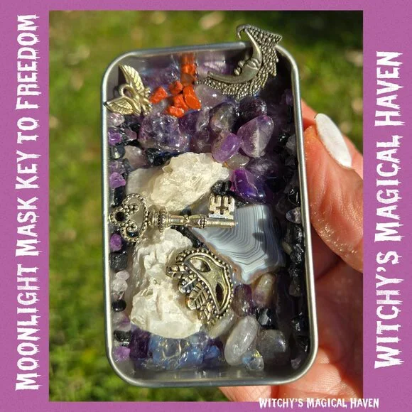 Moonlight Mask Key to Freedom Magicks Crystal Charm Tin Home Decor