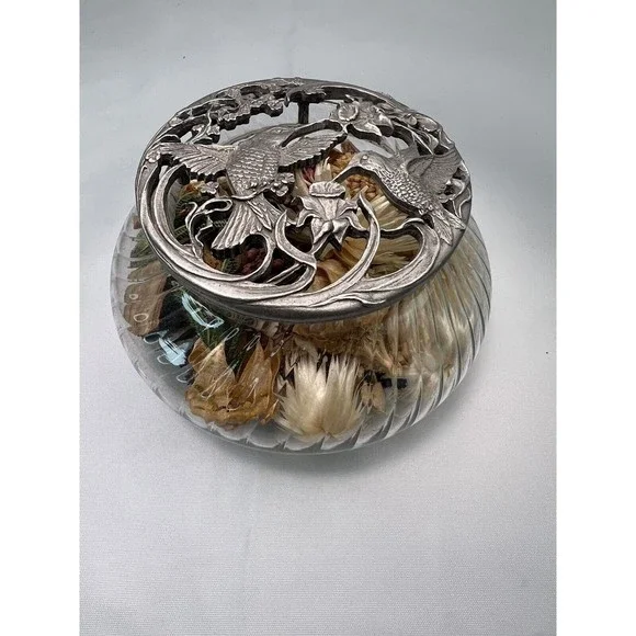 Vintage Rawcliffe Pewter 1989 Decorative‎ Metal Potpourri Dish Birds & Flowers