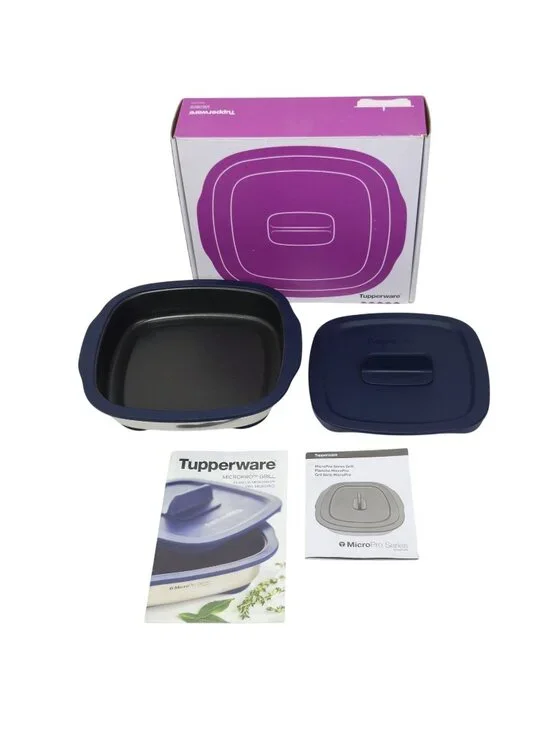 Tupperware MicroPro Series Microwave Grill in Chrome / Dark Blue
