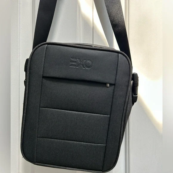 EXO Padded Men's Black Crossbody Bag. Protection for what you carry. 11x8.5”.