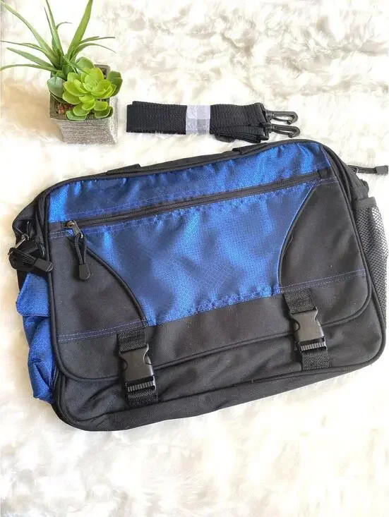 Blue and Black Messenger Bag with Adjustable Strap
