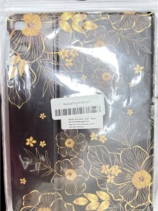 Tablet Folio Case with Gold Floral Design - Black