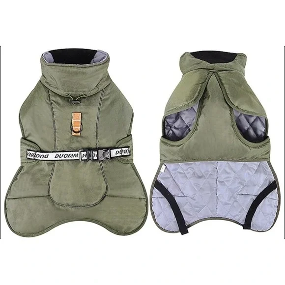New Dog Rain Coat Waterproof Winter Jacket Pet Apparel Olive Green - Extra Large