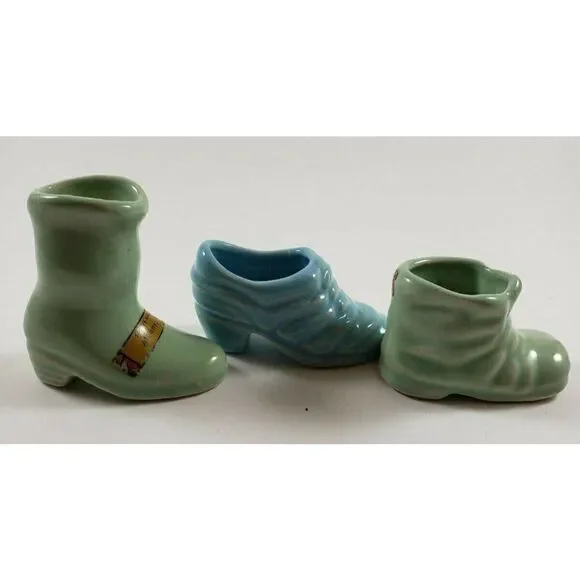 1940s Vintage Ceramic Souvenir Shoes Boots Lot Atlanta Albany Georgia Green Blue