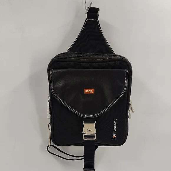 JEEP black multi section crossbody backpack bag multi use adjustable strap