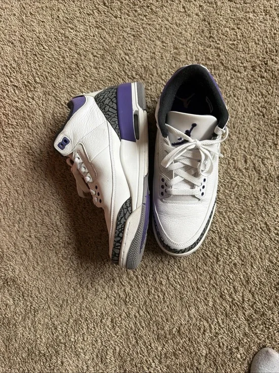 Jordan White and Purple Retro Basketball Sneakers with Elephant Print