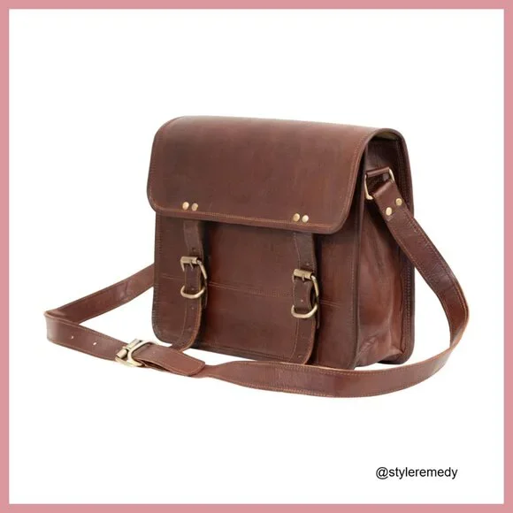 Genuine Leather Messenger Bag Vintage Satchel Crossbody Bag
