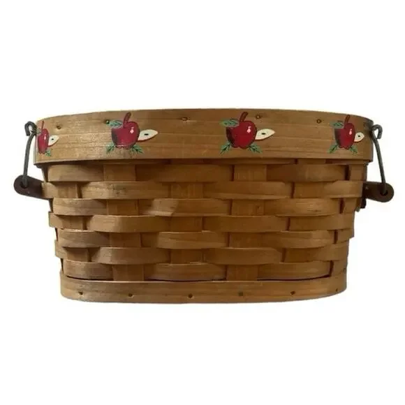70s 80s Vintage Ozarks farmhouse woven wicker apple basket with carrying handles