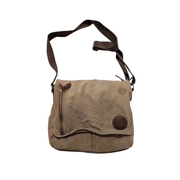 AUGUR STRAUSS & Co Brown Messenger Cross Body Bag Canvas With Leather Trim