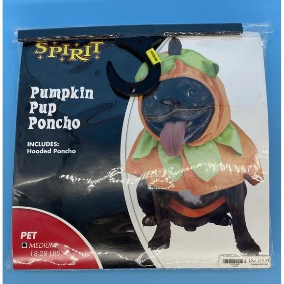 Spirit Halloween Dog PUMPKIN PUP PONCHO Costume Medium 18-28 LBS