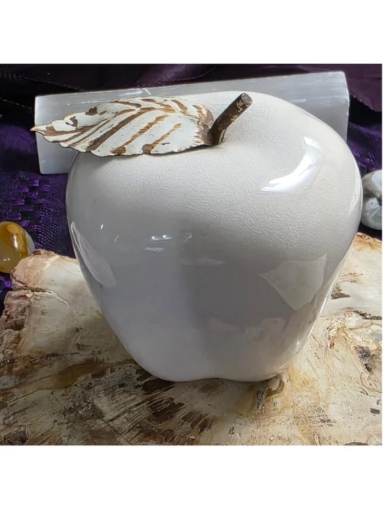 Ceramic Apple Altar Decor – White Glaze Ritual Symbol for Abundance, Knowledge,