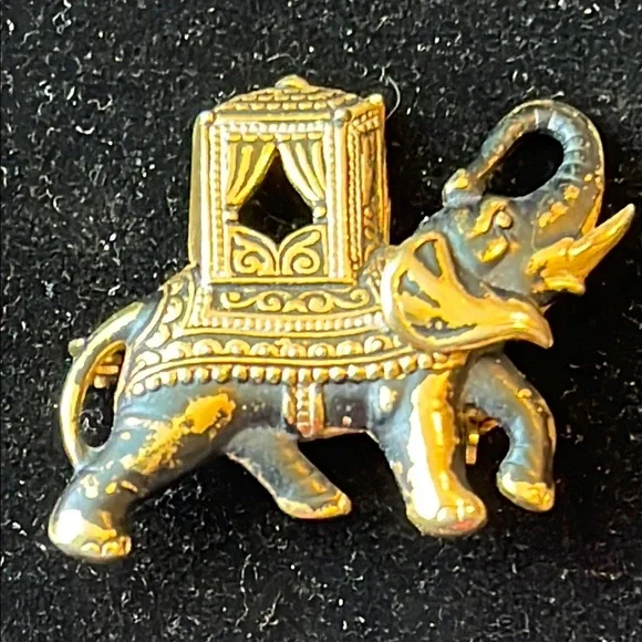 Gold and Black Elephant Brooch