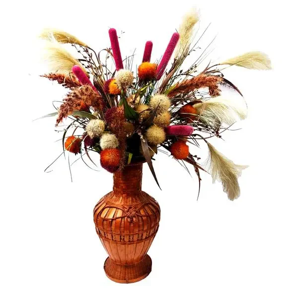 Woven Bamboo Vase Floral Arrangement Dried Grass Phalaris Everyday Mix 29