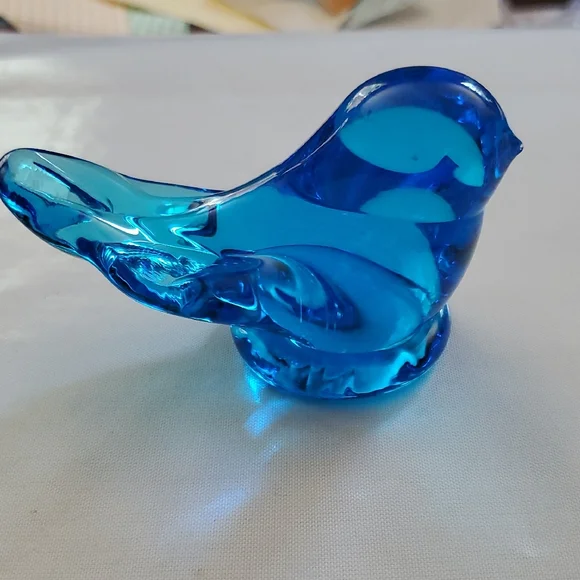 Vintage 90s Bluebird of Happiness Art Glass Figurine Signed Leo Ward 1992