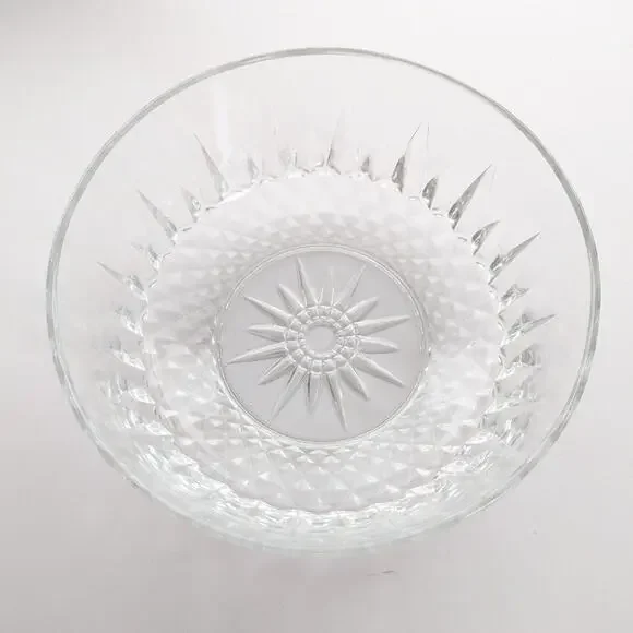 Vintage Arcoroc France Diamond Cut Clear Glass Sunburst Small Serving Bowl