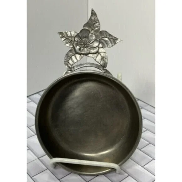 Vintage Sycamore Pewtersmith Baby Porringer Bowl/Pan W/ Magnolia Flower Hanger