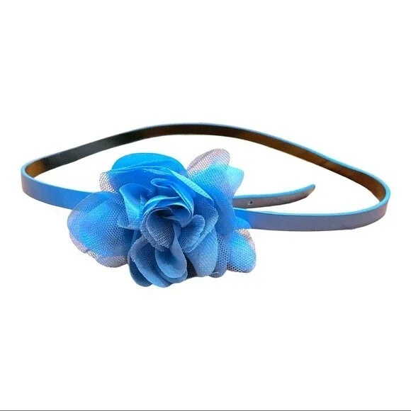Girls Thin Blue Tulle Flower Adjustable Belt