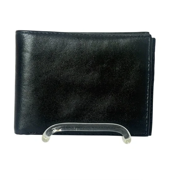 Men's Black Leather Bifold Wallet Multiple Card Slots 2 Bill Holders‎