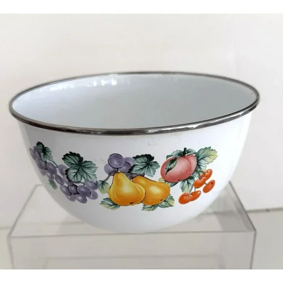 Vtg Metal Nesting Enamel Ware REPLACEMENT Mixing Bowl Pears Peaches Grapes 7.5