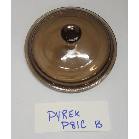 P-81-C Pyrex Amber Glass Round 6 Inch Replacement Lid w/Knob