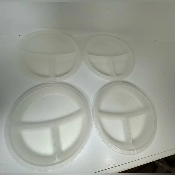 Set of 4 Vintage Anchor Hocking MicroWare‎ Divided Plate Color: Clear