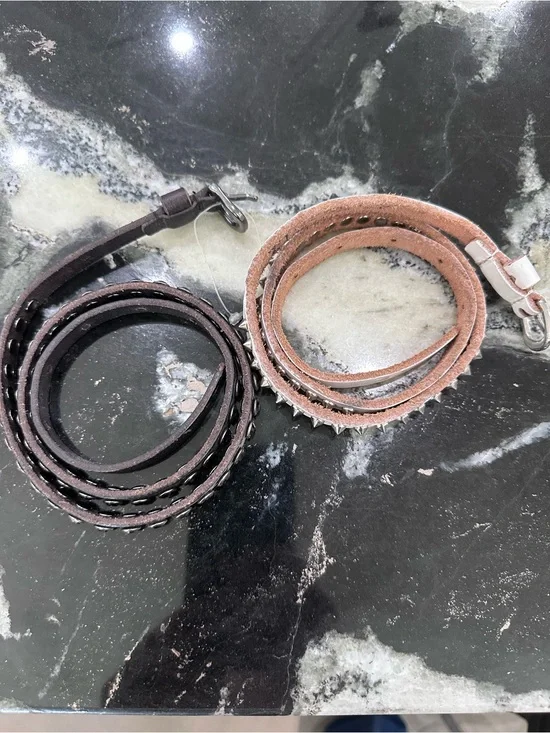 Joe's Jeans  Studded, Leather Belts in Dark Brown and White, set of 2