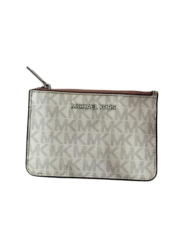 Michael Kors Beige Logo Wristlet with Pink Trim