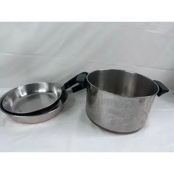 Revere Ware Copper Bottom 6 Quart Stock Pot 9” & 8”Frying Sauté Pan USA