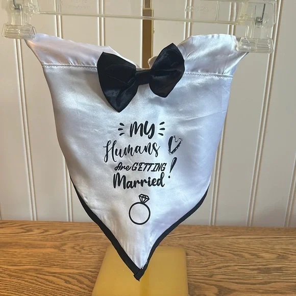 White Pet Bandana with Black Bow Tie For the Couple Getting Married NWT