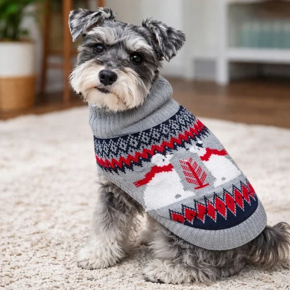Hooded with Ears Gray & White Pet Dog Sweater with Polar Bear Design Small NWT