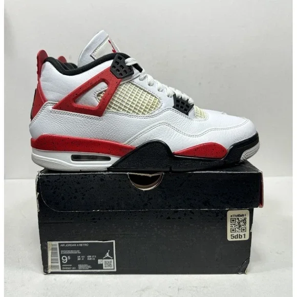 Air Jordan 4 Retro 2023 Red Cement Men's Size 9.5 DH6927-161 White‎ Sneakers