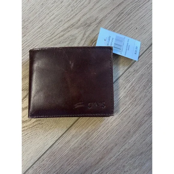 Chaps‎ Mens Brown Leather Bifold Passcase Wallet With ID Window