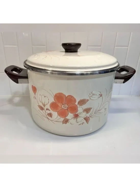 Vintage Hearthside Water Colors Blush Enamel Cookware 2 Gallon Pot