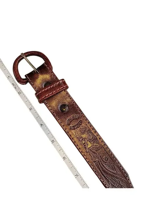 Kids Leather Belt w/Silver Tone Conchos Brown Embossed Size 27 RODEO Cowboy NEW