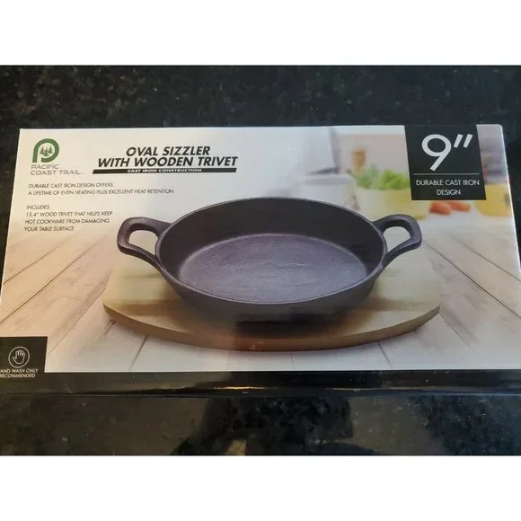 Pacific Coast Trail Oval Sizzler with Wooden Trivet 9