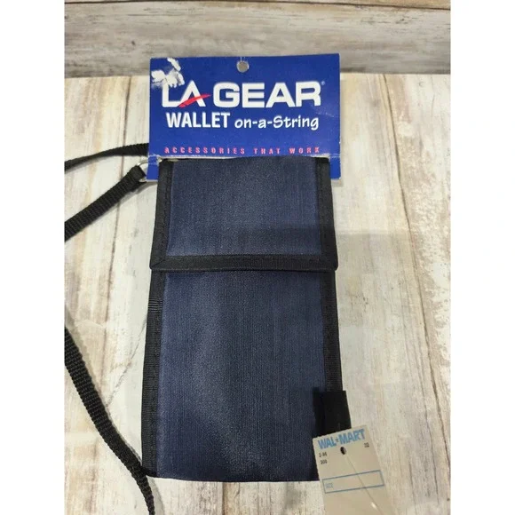 Vintage LA Gear Wallet on a String Navy Blue Nylon Neck Pouch Lanyard NEW