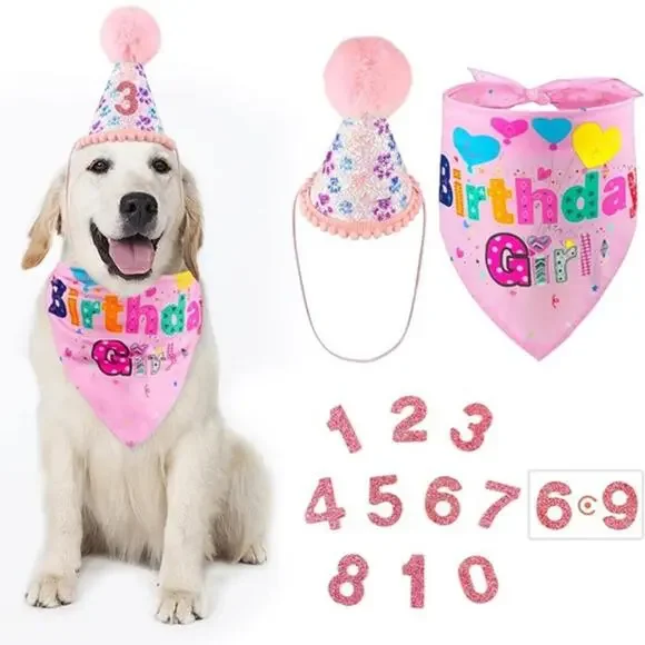 PurrNbark Dog Birthday Bandana Hat with Number Party Supplies Cute Doggy Bandana