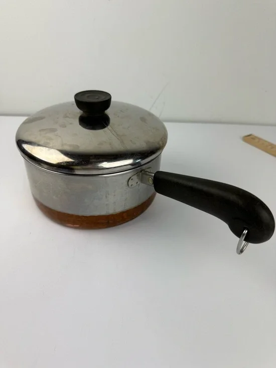 1801 Revere Ware 2 Qt Copper Bottom Pan Pot w/Lid Clinton IL USA Stainless