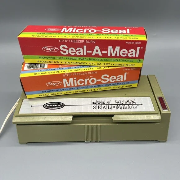 Vintage Dazey Seal a Meal Model Sam 1 E-Z Fill & 2 Boxs Boilable Cooking Pouches