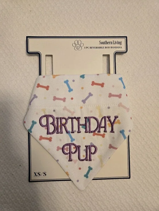 Southern Living White Bandana with Birthday Pup Embroidery XS/S