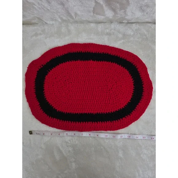 Set of 2 Hand Crocheted‎ Oval Red and Black Accent Home Decor  Placemat