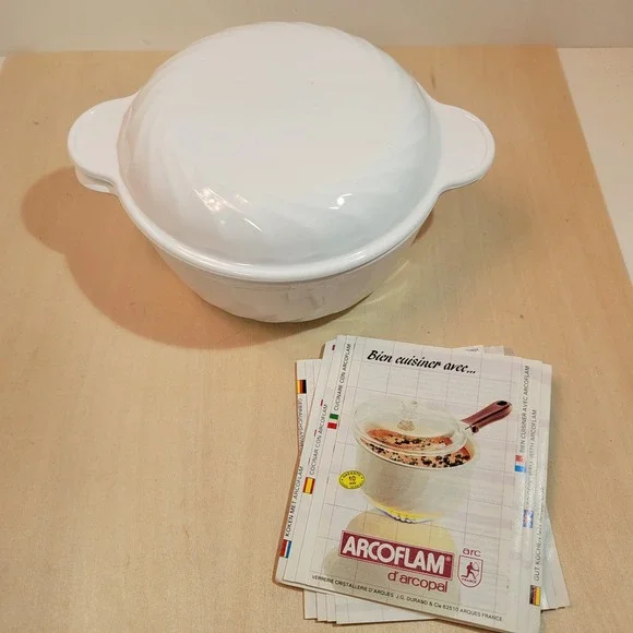 ARCOFLAM d'arcopal‎ white round casserole dish with lid oven safe