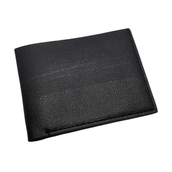Mens Short Cowhide Leather Embbossed Wallet‎ Black