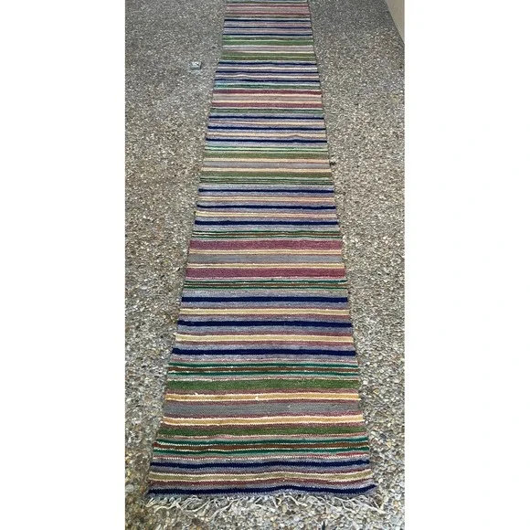 NOS Vintage 1940-50s Handmade Braided Wool Runner 21.5x134