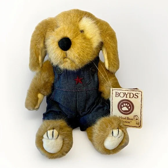 Boyds Bears BANGLES Style# 904443‎ Puppy Plush Blue Denim Coveralls Patriotic