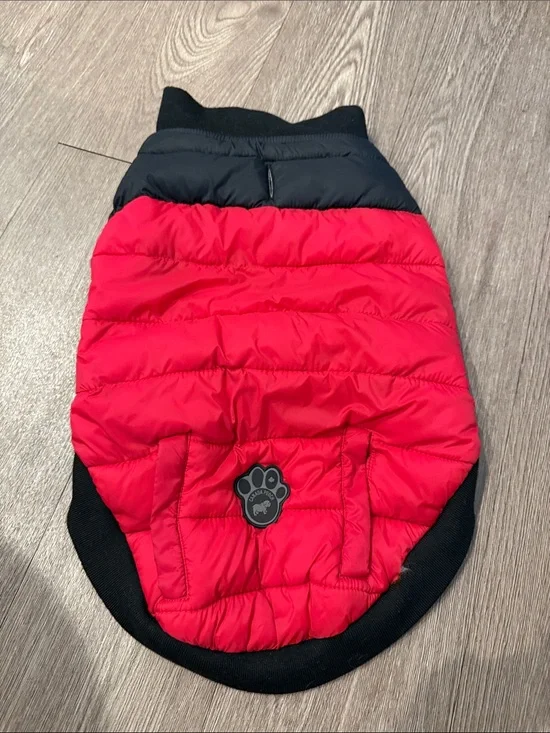 Red & Black Puffer Dog Jacket with Canada Pooch Logo