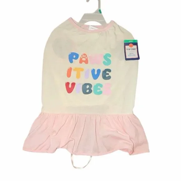 Pet t-shirts L dog shirt TOP PAW “Pawsitive Vibes” positive w/ skirt