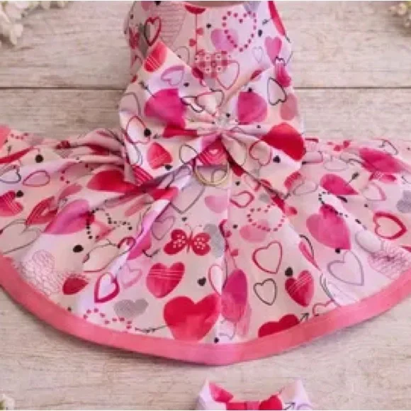 Pink Heart Patterned Dress Tulle Dog Cat Valentine’s Day size medium