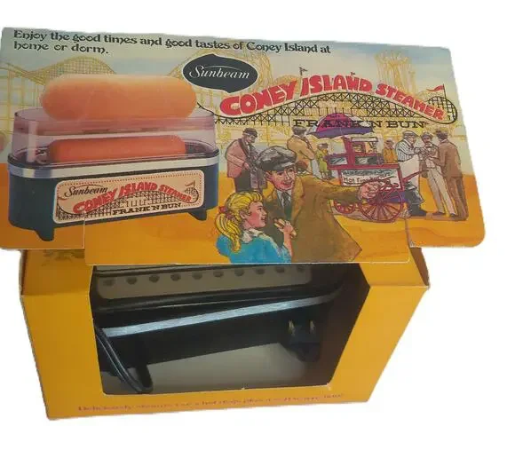 Vintage 1977 Sunbeam Coney Island Steamer Hot Dog & Bun Warmer with Original Box